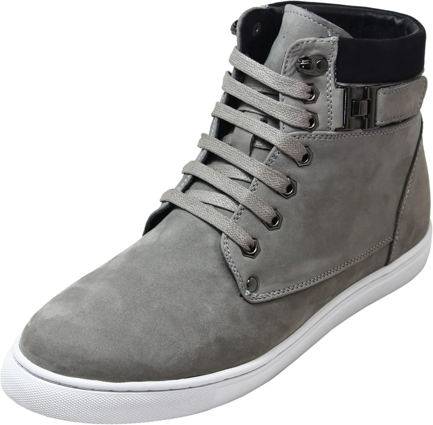 CALTO Men's Invisible Height Increasing Elevator Shoes - Grey Nubuck Leather Lace-up Fashion Sneakers - 2.6 Inches Taller - T53120 - Size 9 D(M) US