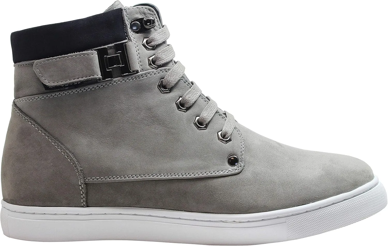 CALTO Men's Invisible Height Increasing Elevator Shoes - Grey Nubuck Leather Lace-up Fashion Sneakers - 2.6 Inches Taller - T53120 - Size 9 D(M) US