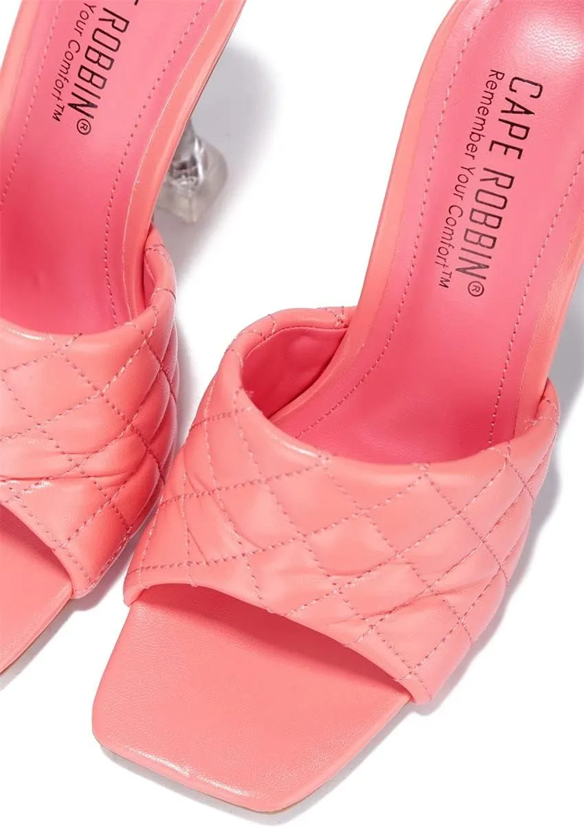 Cape Robbin Rafa Blue Aqua Quilted Stiletto Mule Square Toe Heels Pumps Sandals