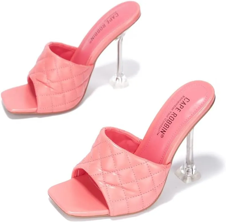 Cape Robbin Rafa Blue Aqua Quilted Stiletto Mule Square Toe Heels Pumps Sandals