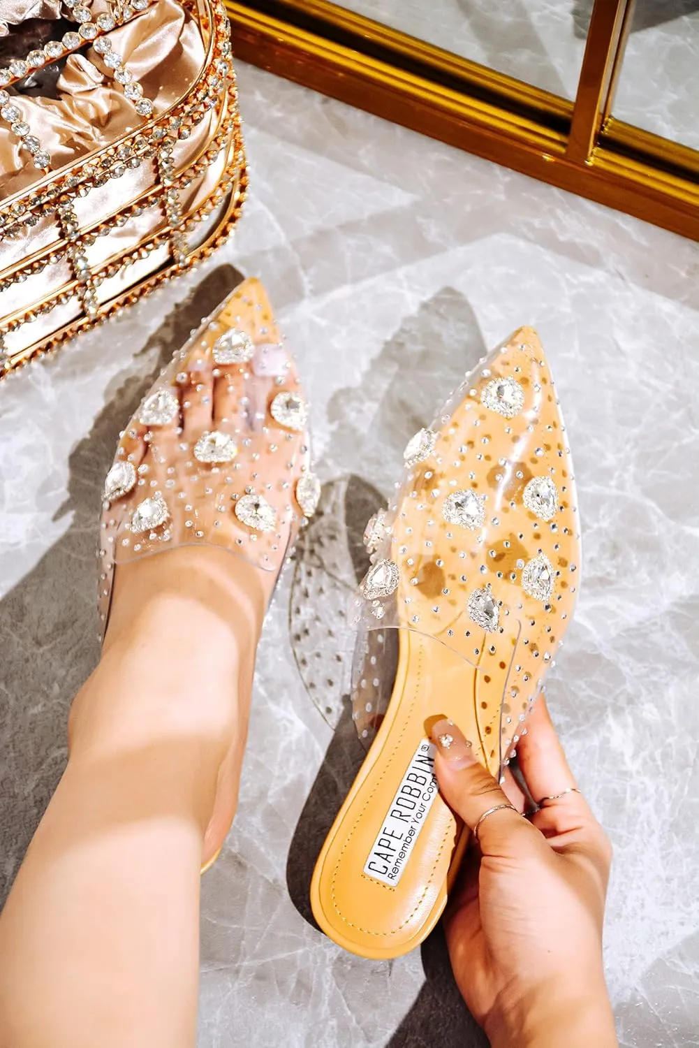 Cape Robbin Sierra Rhinestone Gem Pointy Toe Mule Flats (Sierra)