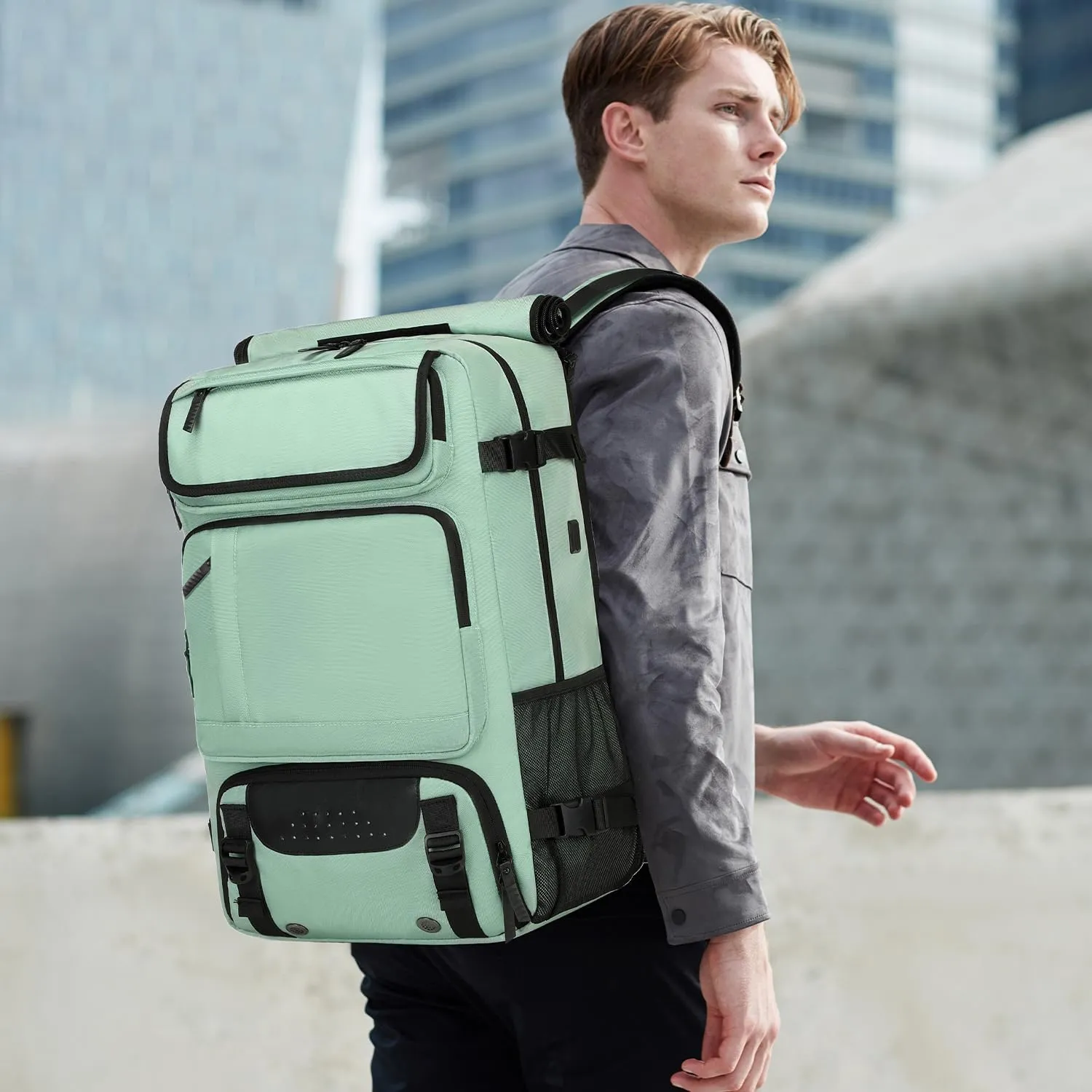 Carry on Travel Backpack for Men Airline Approved Convertible Nylon Duffle Backpack Luggage Bag Light Green