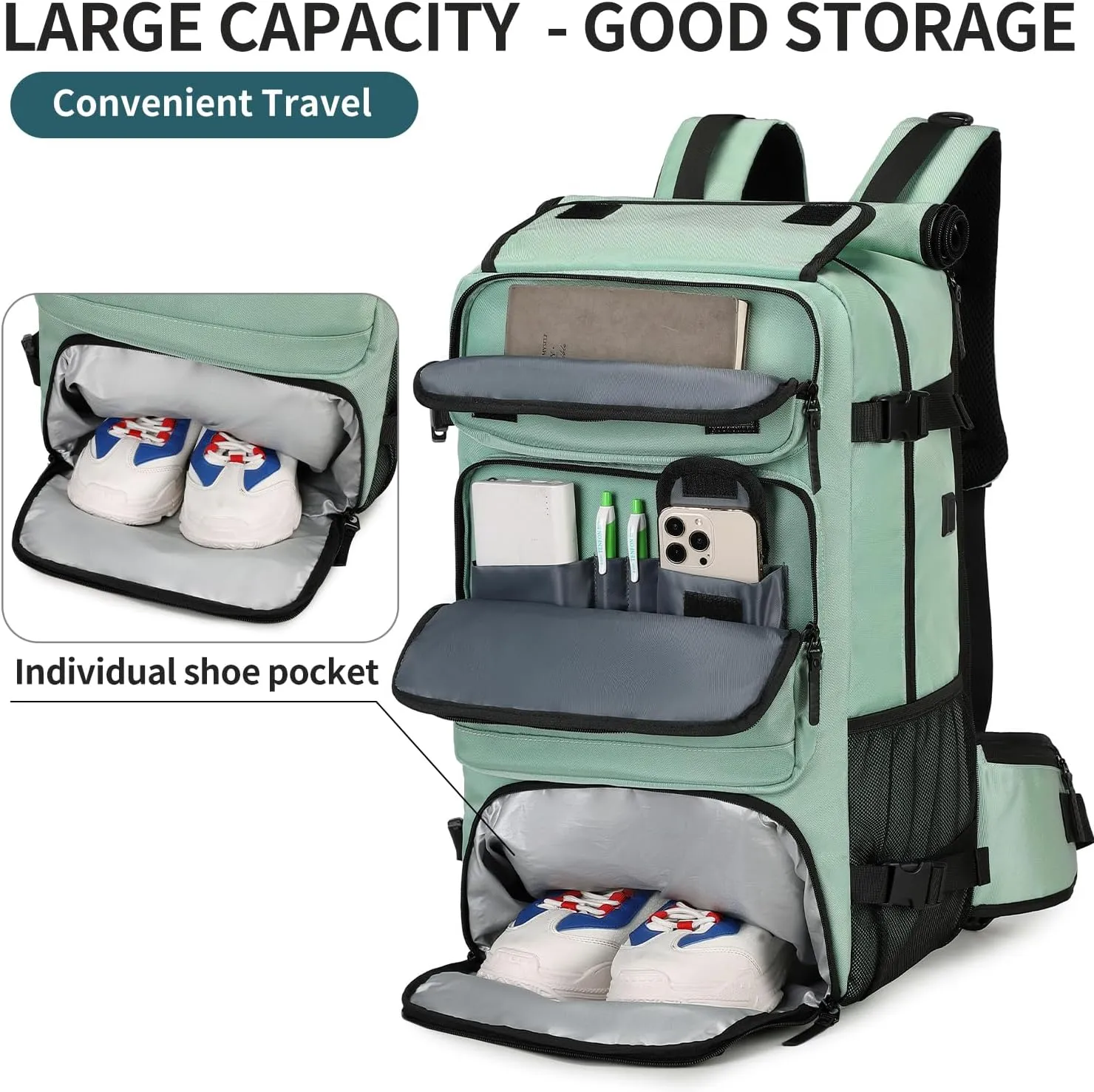 Carry on Travel Backpack for Men Airline Approved Convertible Nylon Duffle Backpack Luggage Bag Light Green