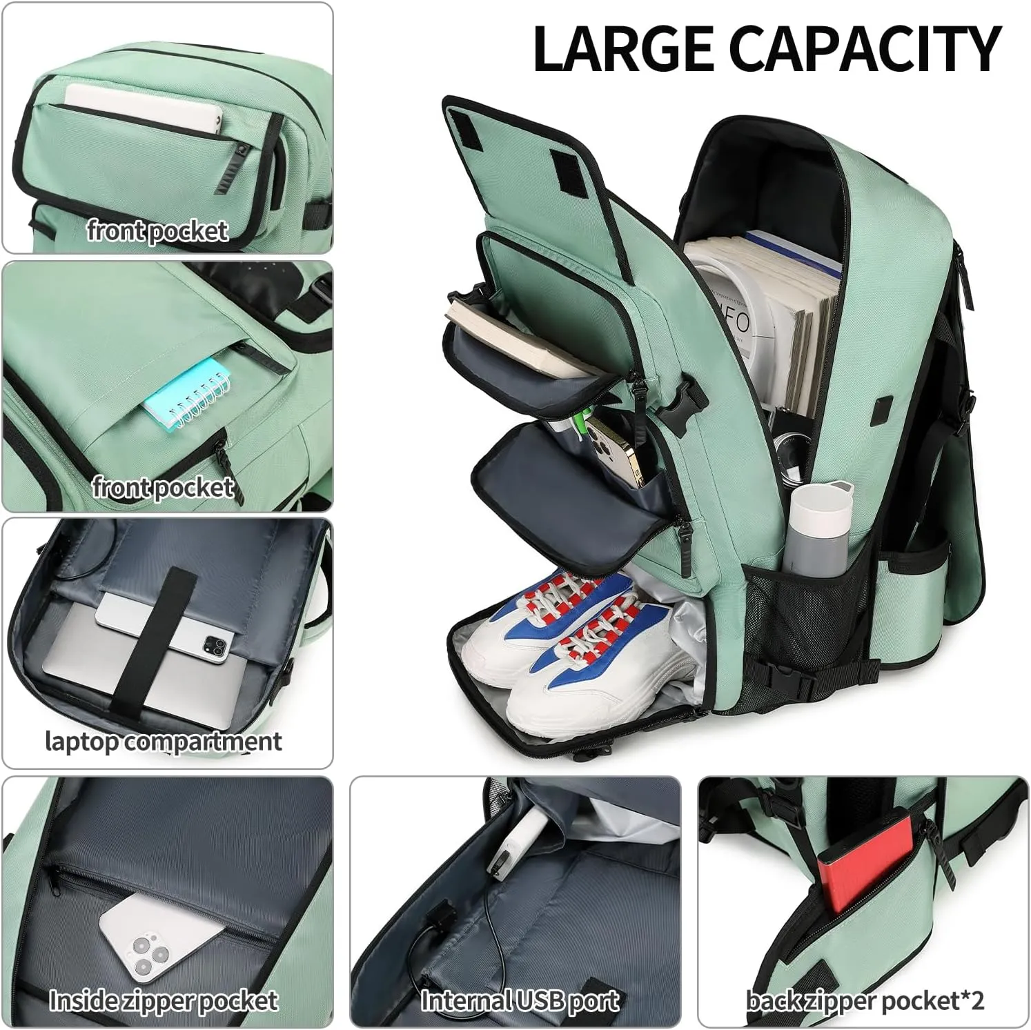 Carry on Travel Backpack for Men Airline Approved Convertible Nylon Duffle Backpack Luggage Bag Light Green