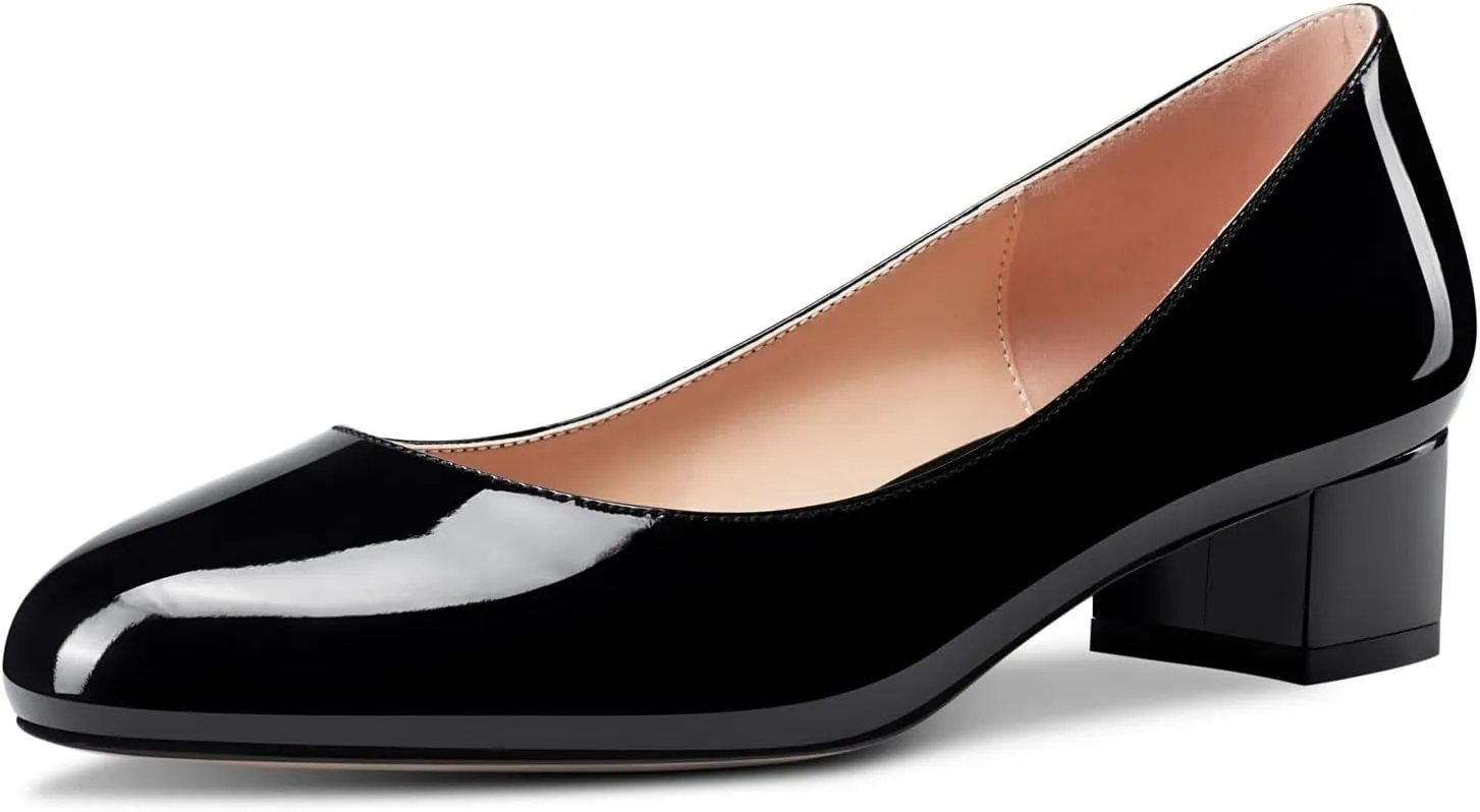 Castamere Chunky Block Low Kitten Heel Round Close Toe Pumps Slip-on Cute Classic Dress Shoes