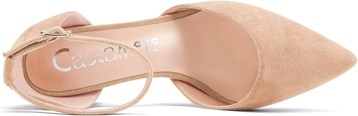 Castamere Women Chunky Block High Heel Pointed Toe Pumps Ankle Strap Buckle Wedding Party Sexy 3.3 Inches Heels