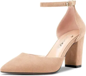 Castamere Women Chunky Block High Heel Pointed Toe Pumps Ankle Strap Buckle Wedding Party Sexy 3.3 Inches Heels