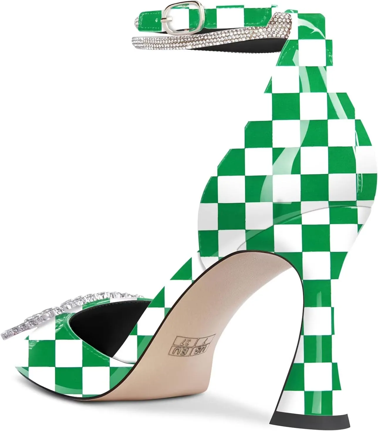 Castamere Women High Chunky Block Heel Ankle Strap Diamond Crystal Pointed Toe Pumps 3.3 Inches Heels