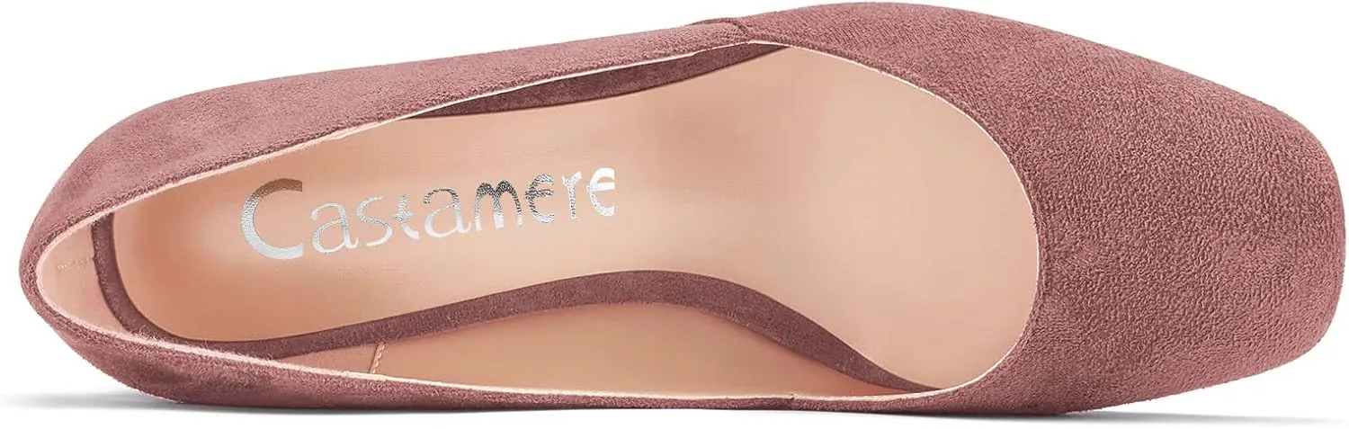 Castamere Women Low Chunky Block Heel Close Square Toe Slip-on Dress Pumps Classic Cute Wedding 2.0 Inches Heels