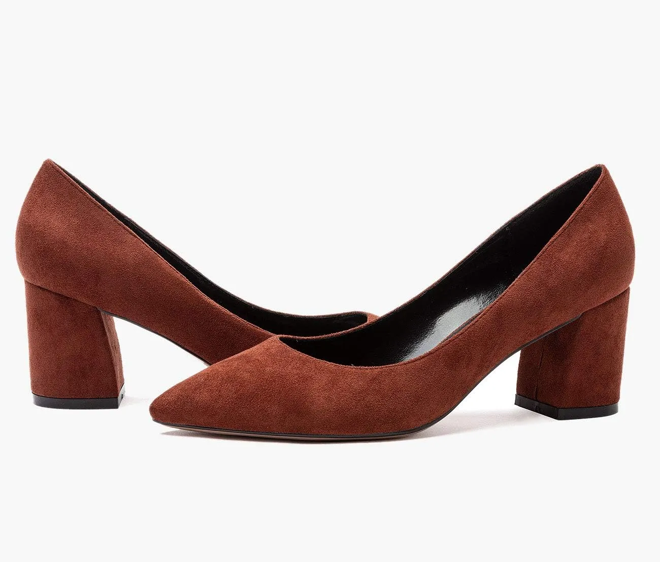 Castamere Womens Chunky Block Heels Pointed Toe Slip-on Mid-Heel Leather Lining Pumps 6CM