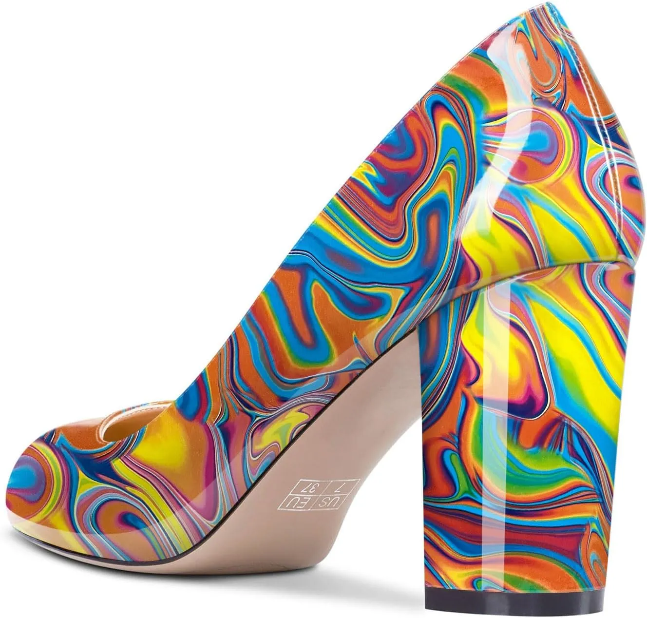 Castamere Women's High Heels Round Toe Slip-On Pumps Block Heel 8CM