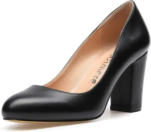 Castamere Women's High Heels Round Toe Slip-On Pumps Block Heel 8CM