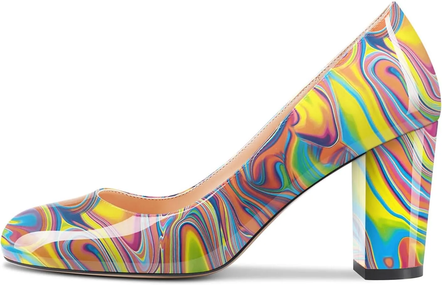 Castamere Women's High Heels Round Toe Slip-On Pumps Block Heel 8CM