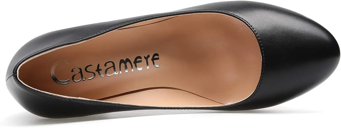 Castamere Women's High Heels Round Toe Slip-On Pumps Block Heel 8CM