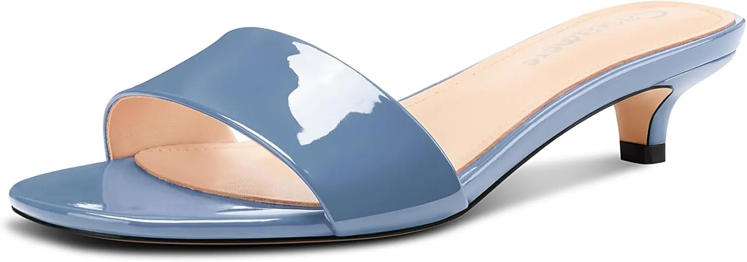 Castamere Womens Low Kitten Heel Open Toe Mule Heels Casual Dress Prom Slip-on Sandals 1.4 Inches Heels