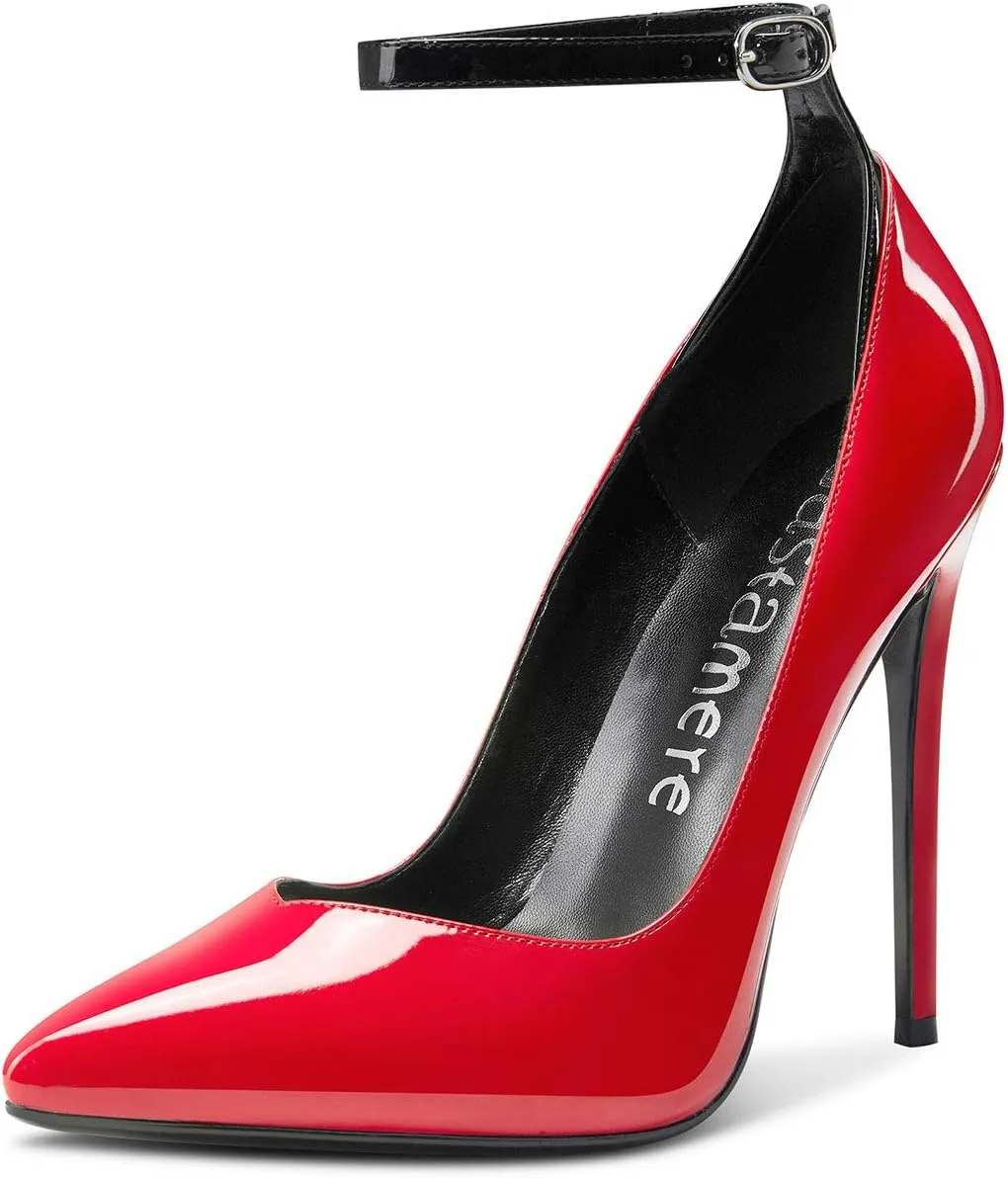 Castamere Womens Sexy Ankle Strap High Heels Pumps Elegant Pointy Toe Stilettos 12CM Heel Shoes
