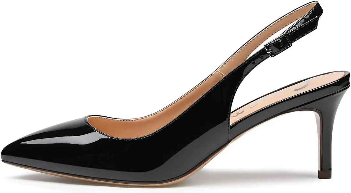 Castamere Womens Slingback Slip-on Kitten Heels Ankle-Strap Pumps Pointed Toe Sandals 6.5CM Stiletto Heel Pump