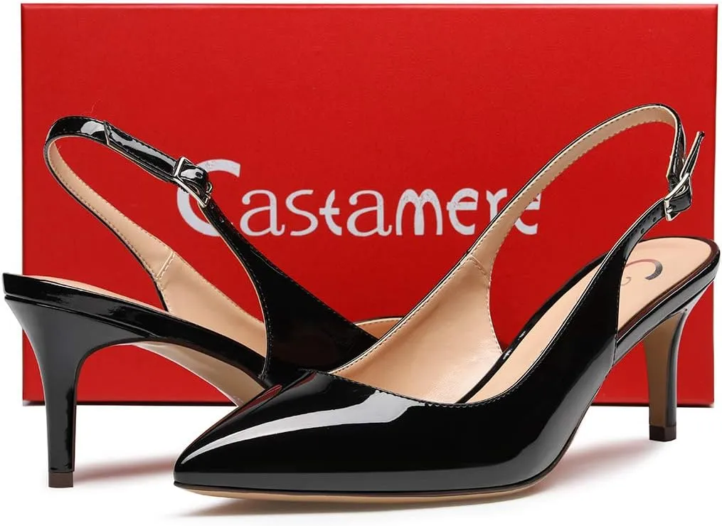 Castamere Womens Slingback Slip-on Kitten Heels Ankle-Strap Pumps Pointed Toe Sandals 6.5CM Stiletto Heel Pump