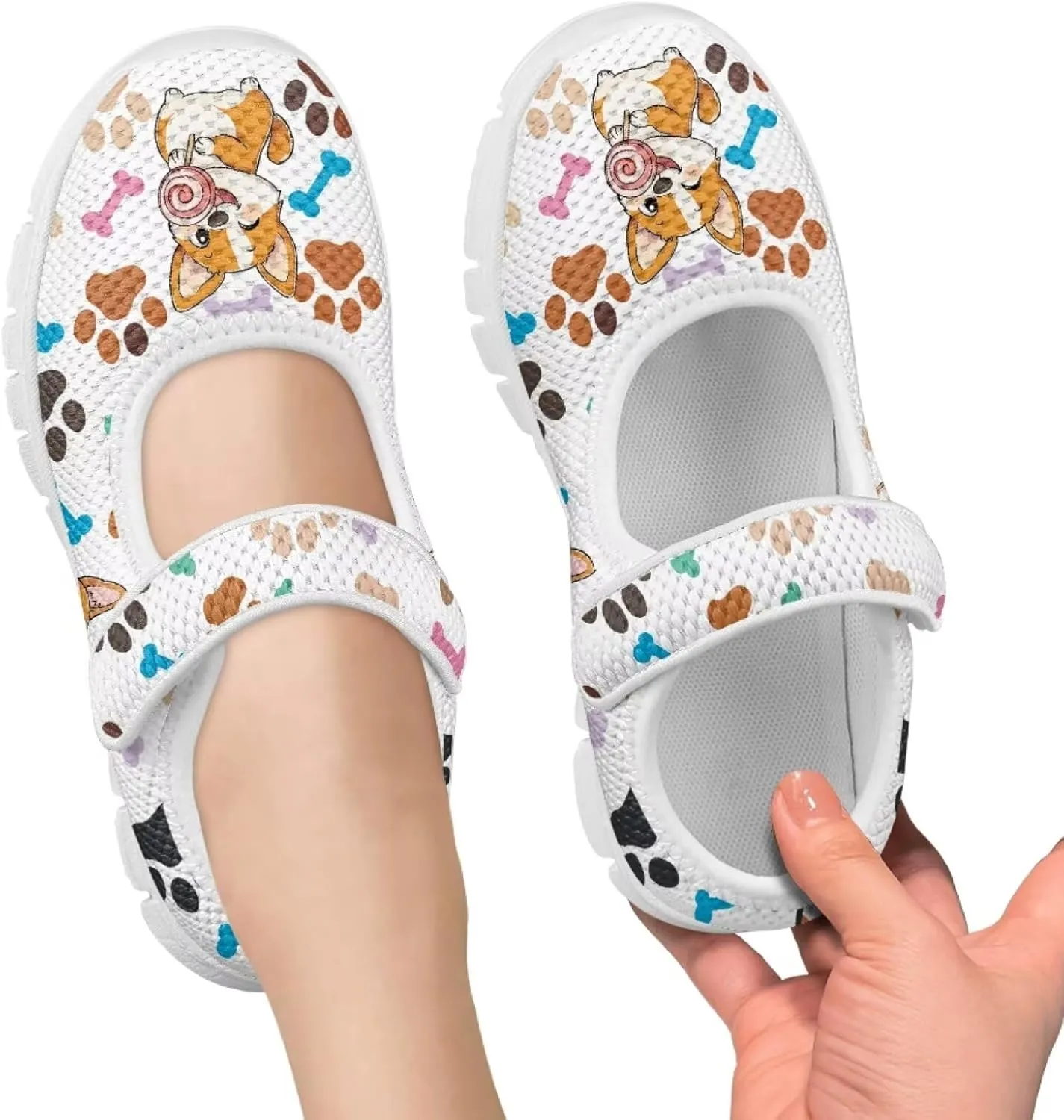 chaqlin Dog Girls Dress Shoes Mary Jane Running Athletic Shoes Lightweight Barefoot Flat Breathable Mesh for Outdoor Indoor