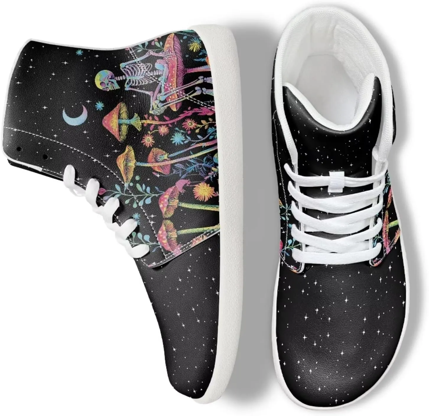 chaqlin Women/Men White High Top Shoes Leather Classic Laces Fashion Sneaker Anti Slip Wide Soft Toe Causal Walking Tennis Shoes