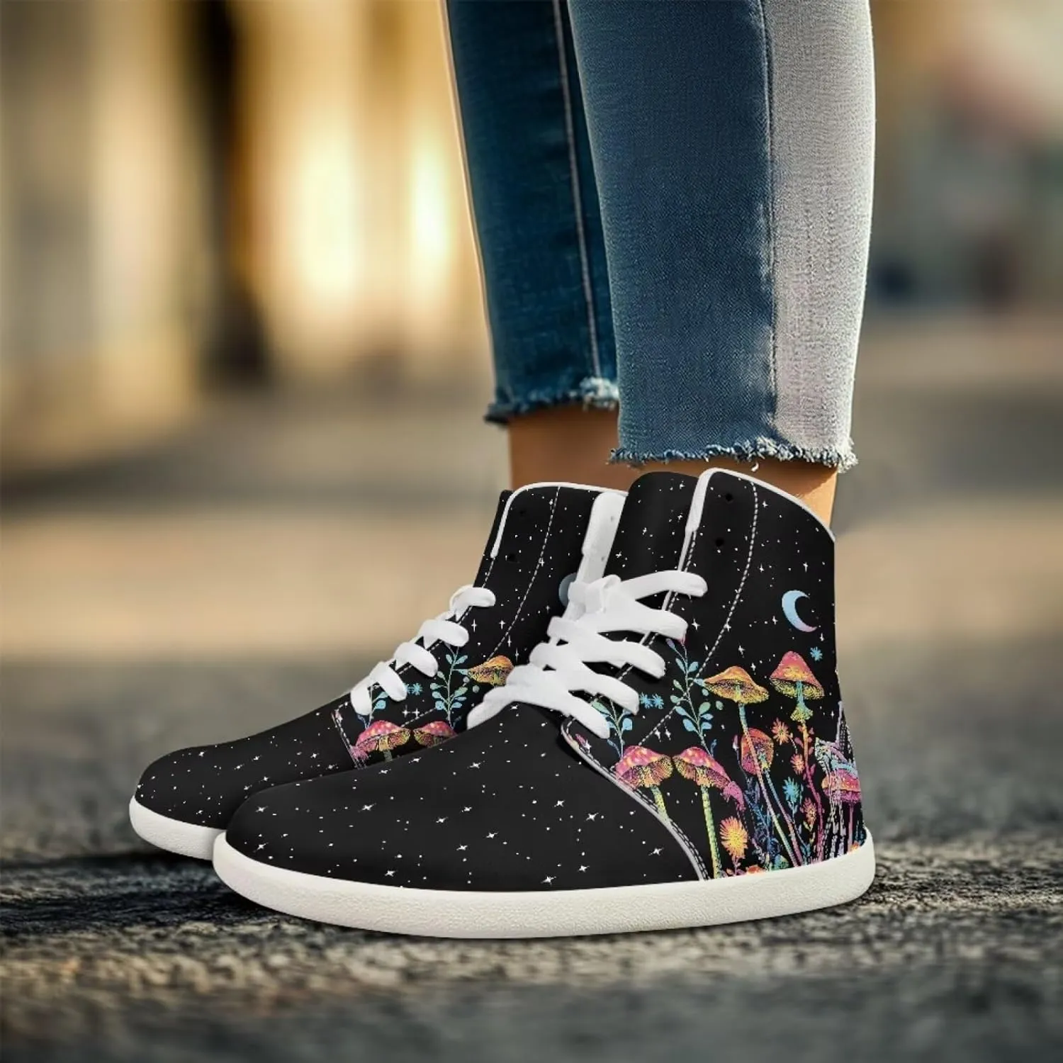 chaqlin Women/Men White High Top Shoes Leather Classic Laces Fashion Sneaker Anti Slip Wide Soft Toe Causal Walking Tennis Shoes