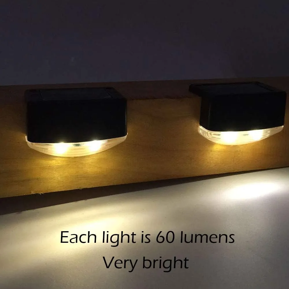 CHEEKON® Solar Rail Lights Outdoor Waterproof Very Bright 60 Lumens 4300K Warm White Black Step Deck Railing Stair Fence Edges Garden Patio (4pcs) (Black, 4pcs)