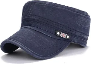 ChezAbbey Military Flat Top Cap Army Cadet Cotton Adjustable Hat Unisex Basic Quick Dry Baseball Hat for Men Women