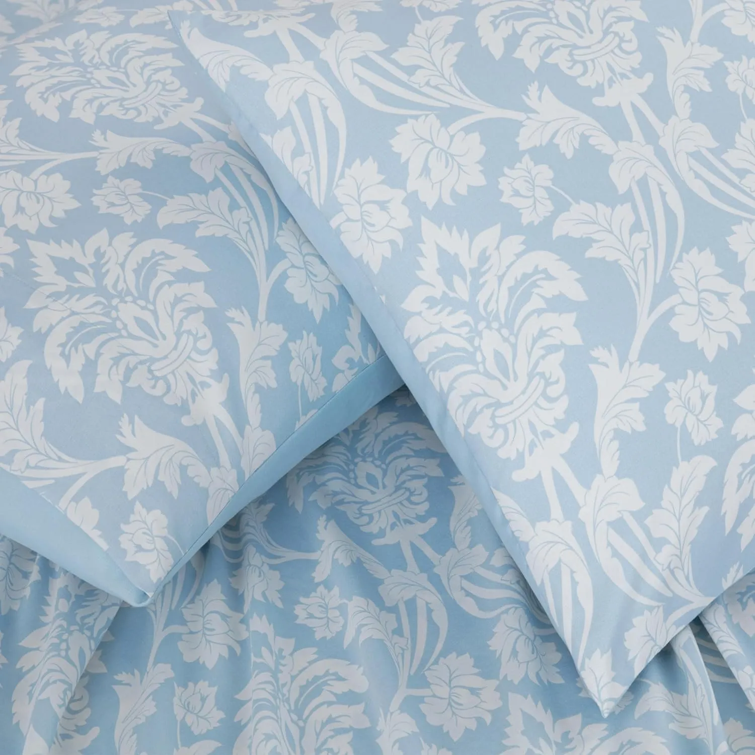 Chezmoi Collection 4-Piece Ivy Floral Medallion Bed Sheet Set, Full Size - Blue/White Floral Printed Microfiber Soft Breathable Deep Pocket Sheets and Pillowcases Set