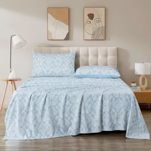Chezmoi Collection 4-Piece Ivy Floral Medallion Bed Sheet Set, Full Size - Blue/White Floral Printed Microfiber Soft Breathable Deep Pocket Sheets and Pillowcases Set