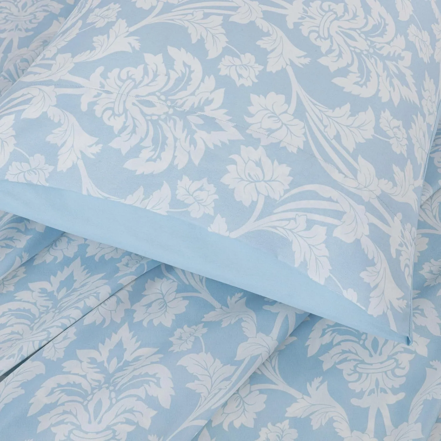 Chezmoi Collection 4-Piece Ivy Floral Medallion Bed Sheet Set, Full Size - Blue/White Floral Printed Microfiber Soft Breathable Deep Pocket Sheets and Pillowcases Set
