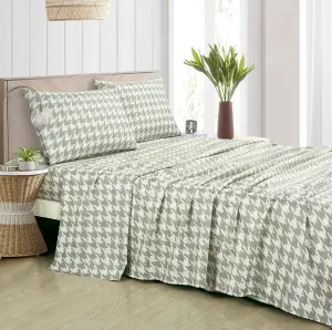 Chezmoi Collection 4-Piece Lodge Plaid Sheet Set Full - Gray Houndstooth Printed Brushed Microfiber Lightweight Breathable Deep Pocket Bed Sheets