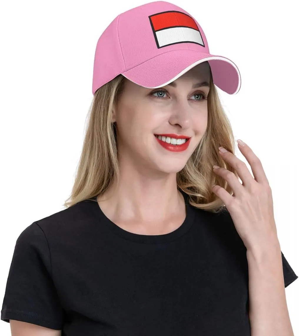 Classic Sandwich Baseball Cap-Indonesia Flag Flat Pattern Adjustable Unisex Sports Hat for Running Outdoor Four Seasons Comfo