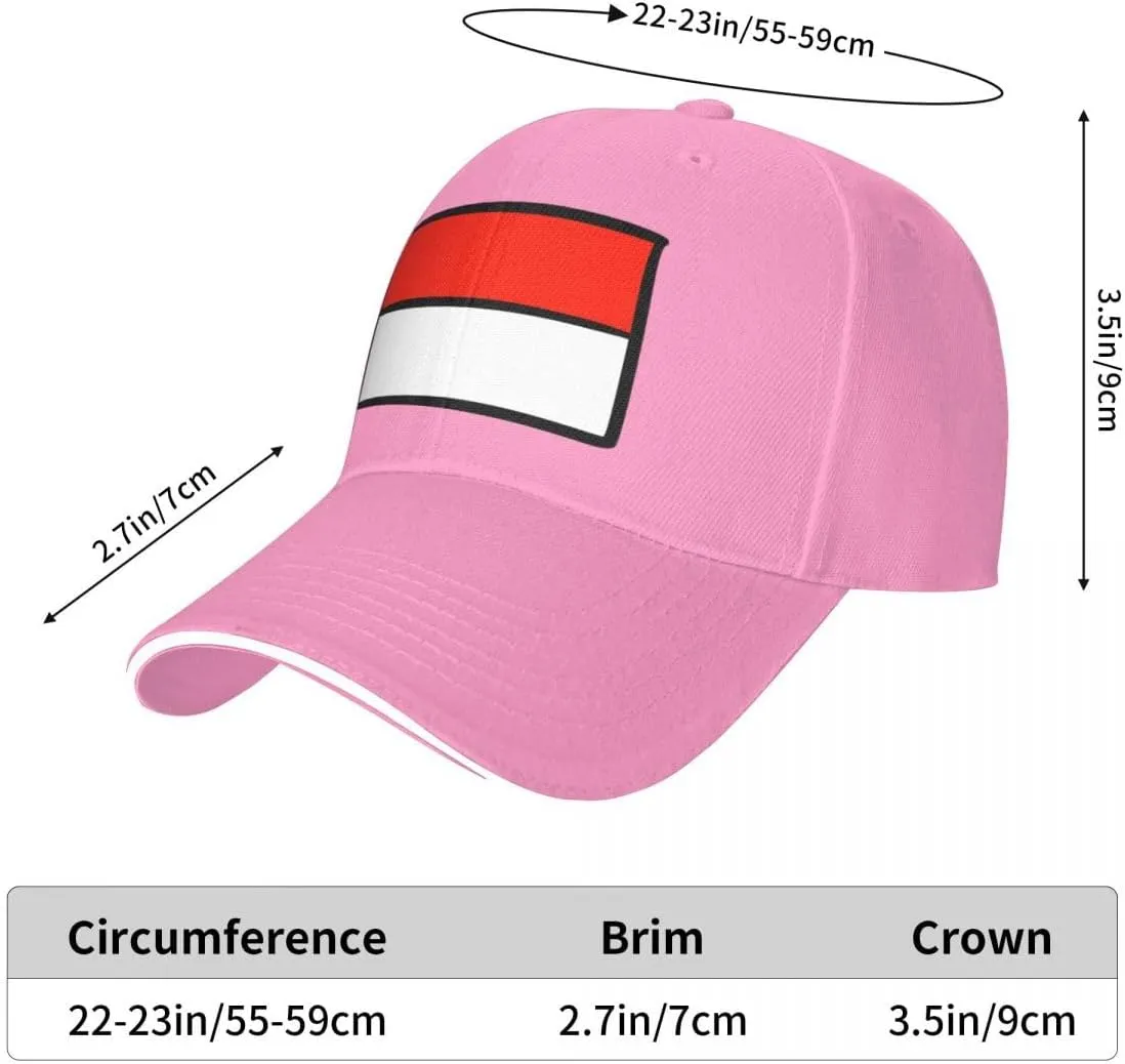 Classic Sandwich Baseball Cap-Indonesia Flag Flat Pattern Adjustable Unisex Sports Hat for Running Outdoor Four Seasons Comfo