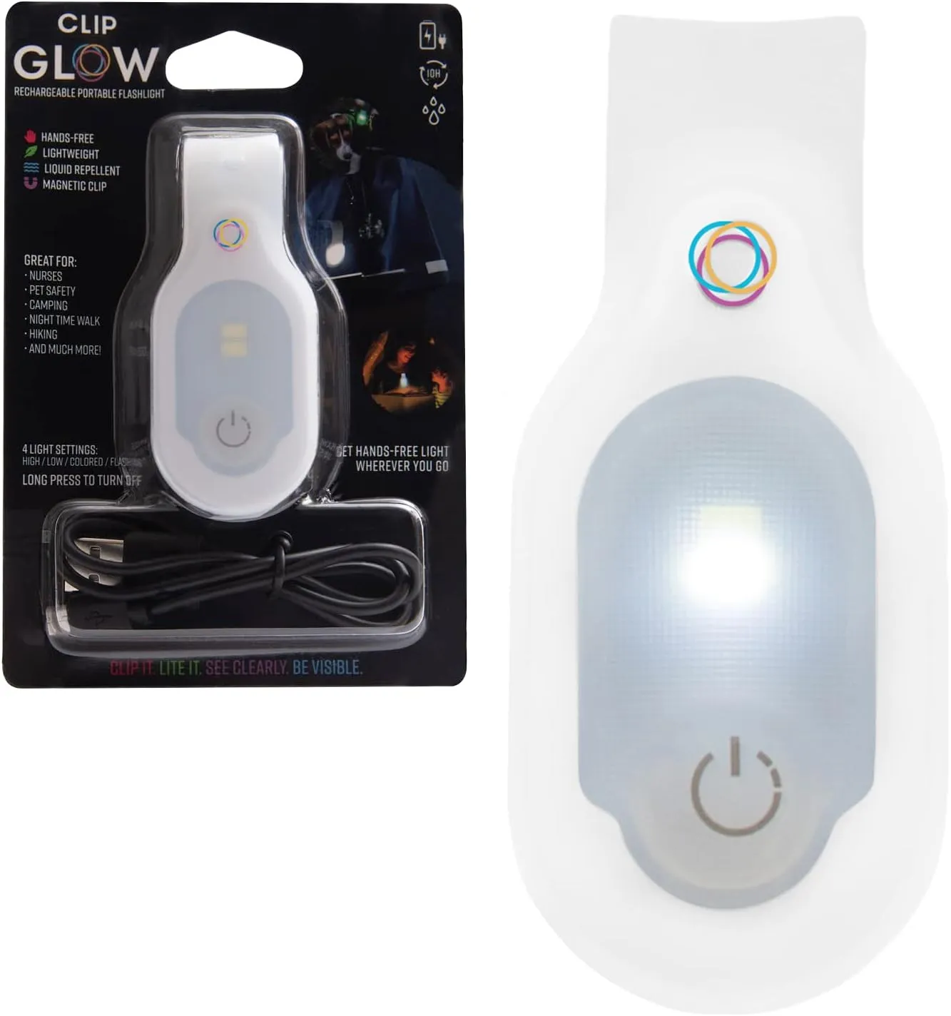 Clipglow Nurse Light Clip On Nursing Night Shift Light, Bright, Lightweight Magnetic, Portable, USB Rechargeable Flashlight for Badge, 8-10 Hours Battery|4 Light Settings 10-25 Lumens Nurse Gift|White