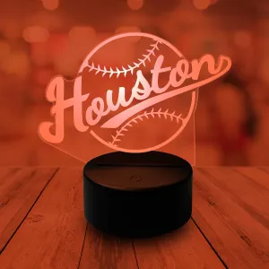 CLORURBANLIVE 3D Baseball Houston Night Light 3D Illusion Lamp for Boys Gift 16 Changing Color Remote Control Kids Room Ball Decor Lighting (Houston Multicoulured)