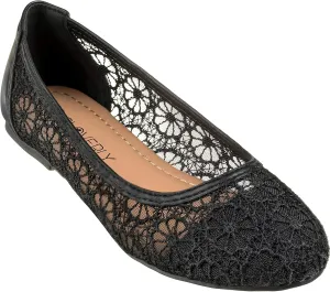 CLOVERLAY Women's Ballet Shoe Floral Breathable Crochet Lace Ballet Flats