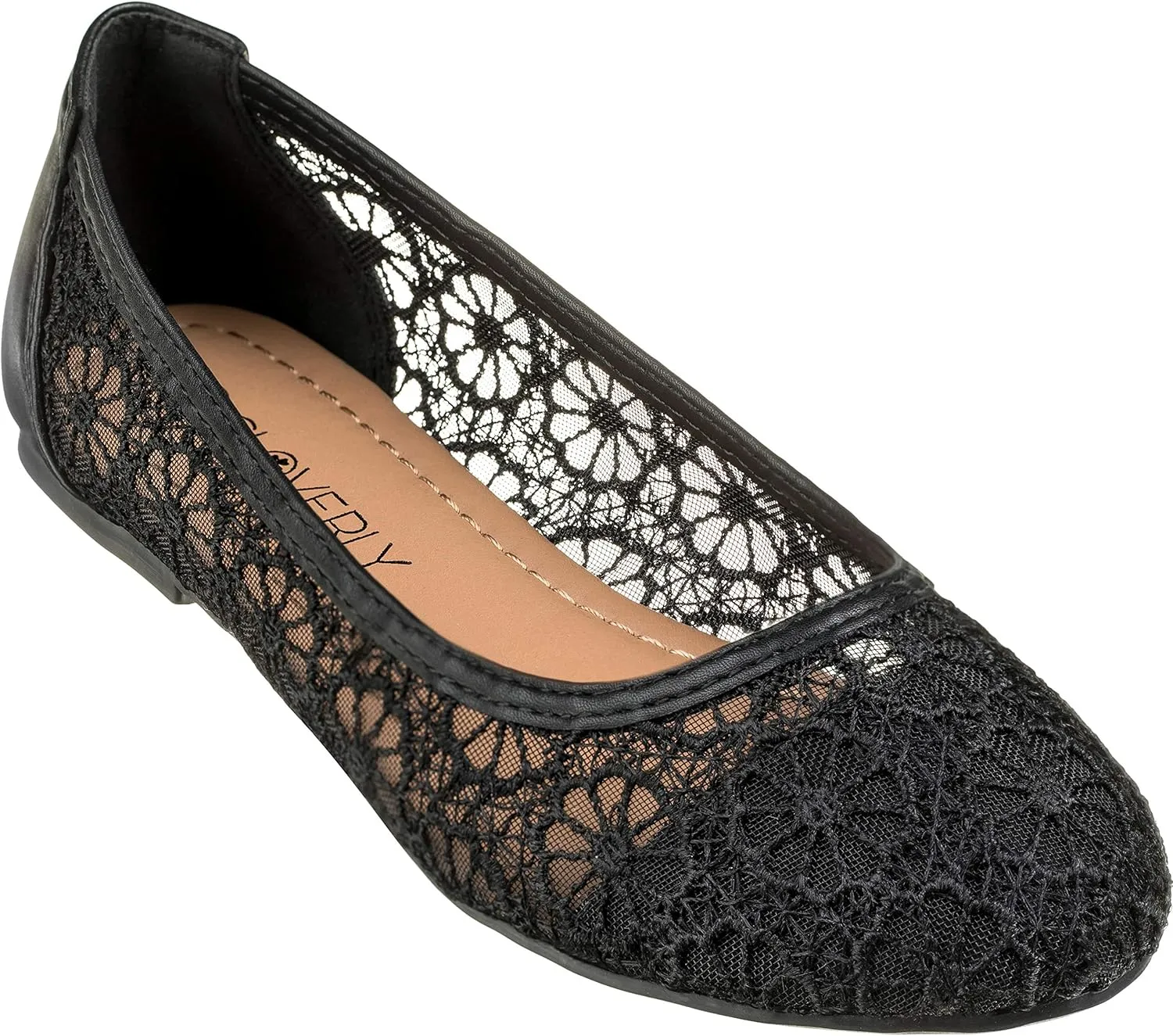 CLOVERLAY Women's Ballet Shoe Floral Breathable Crochet Lace Ballet Flats