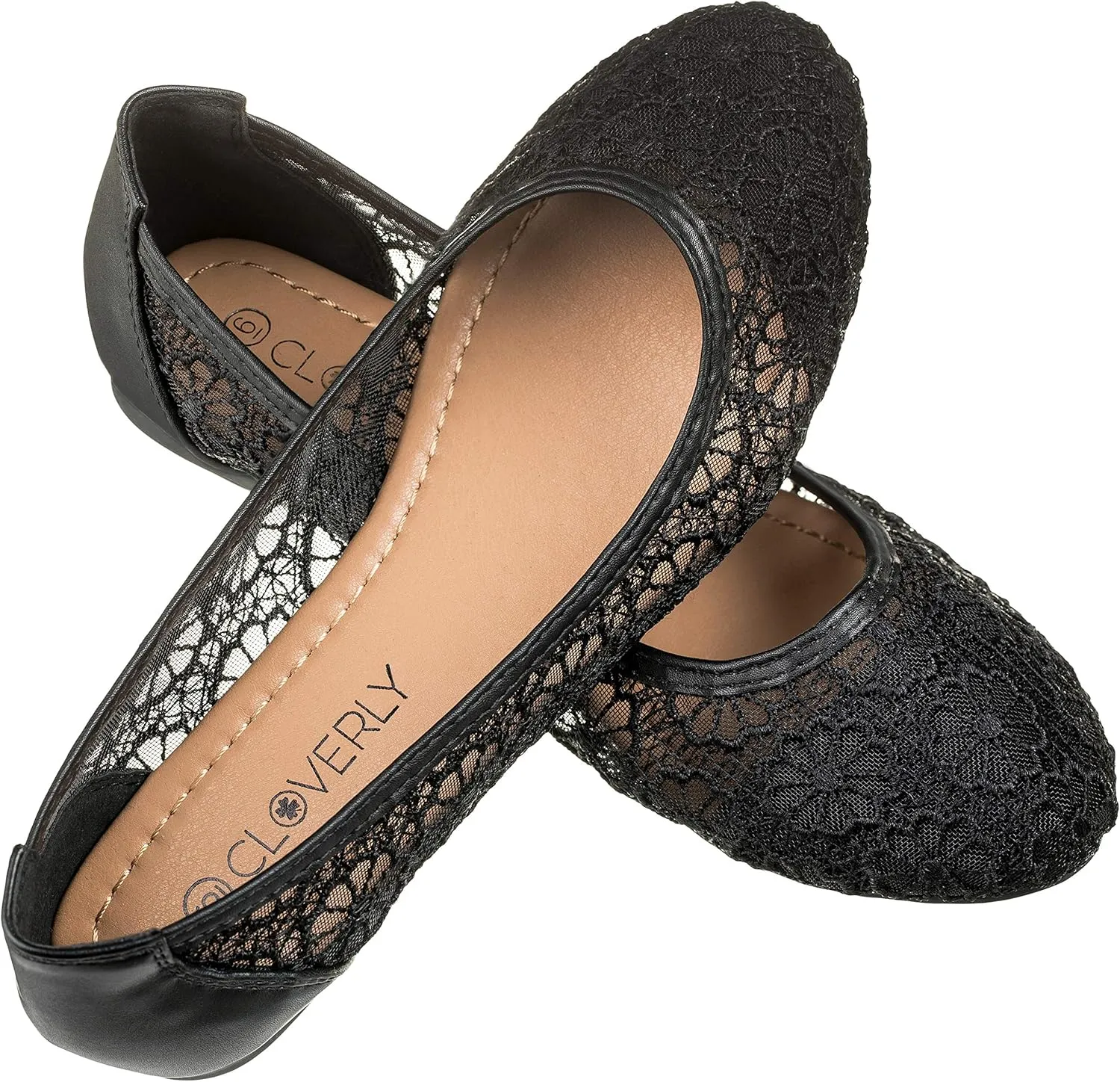 CLOVERLAY Women's Ballet Shoe Floral Breathable Crochet Lace Ballet Flats