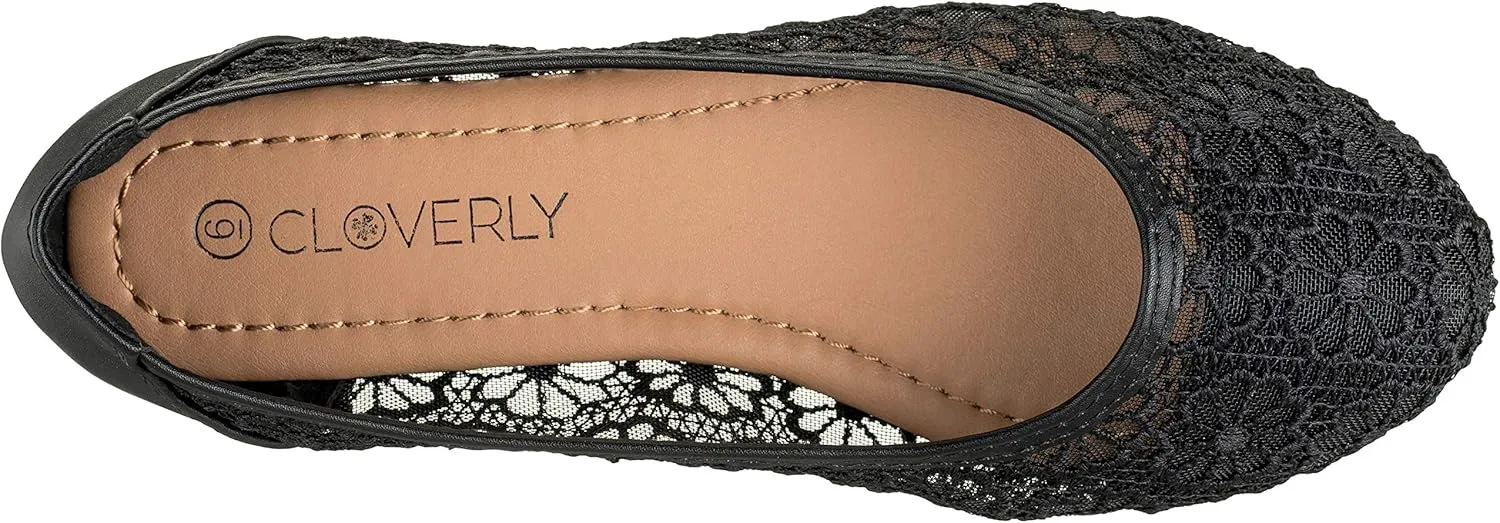 CLOVERLAY Women's Ballet Shoe Floral Breathable Crochet Lace Ballet Flats