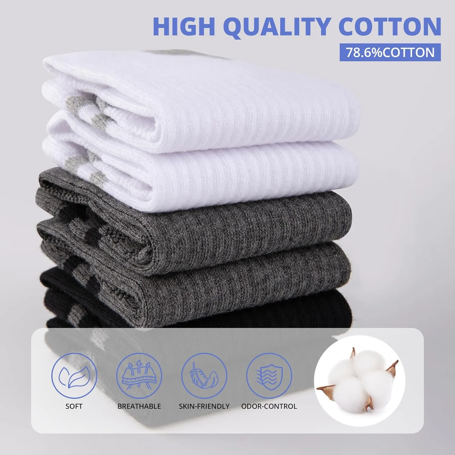 COOVAN 6 Pairs Mens Crew Socks Work Athletic Running Thin Socks Casual Breathable Performance Boot Lightweight Socks for Men