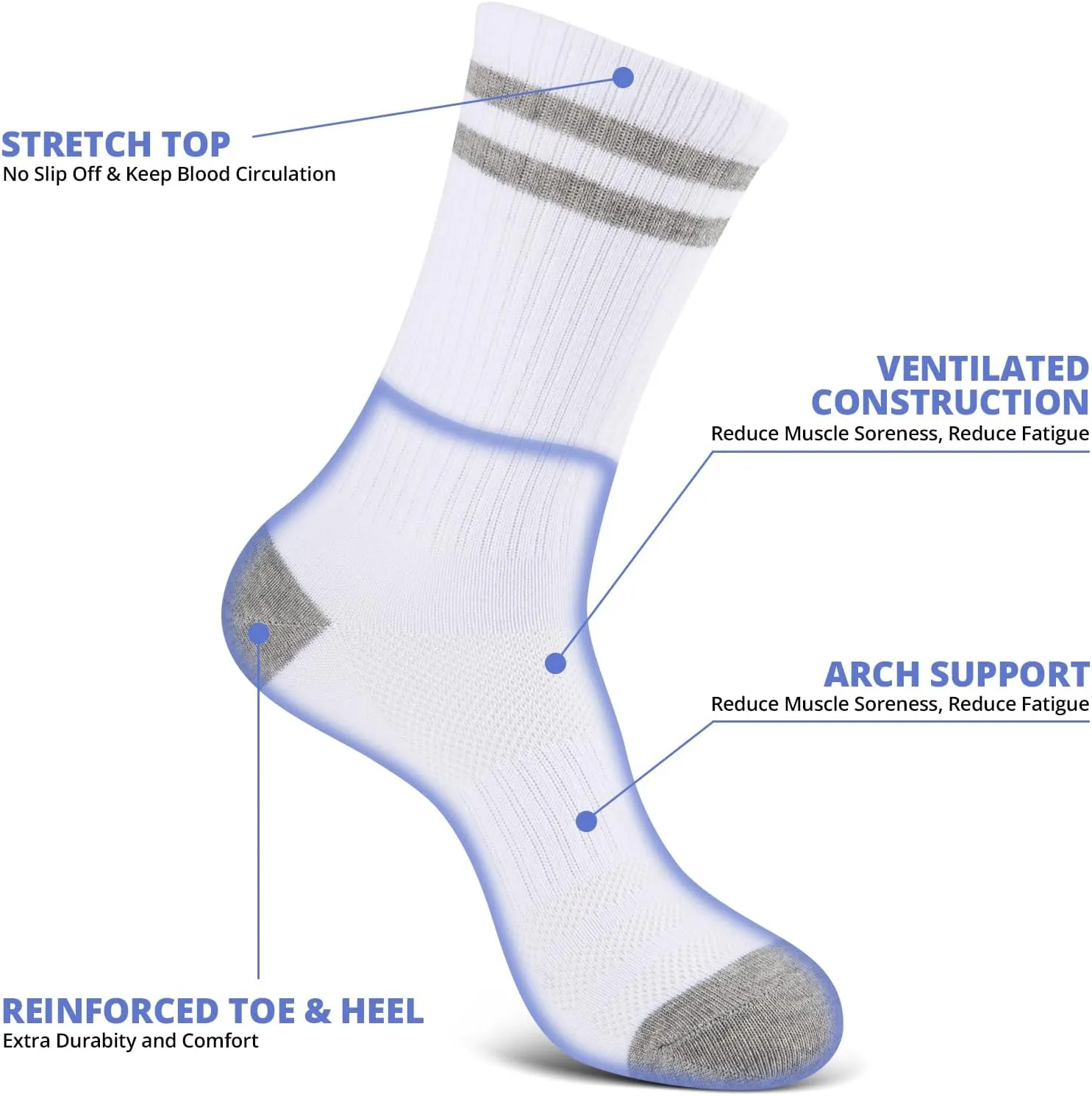 COOVAN 6 Pairs Mens Crew Socks Work Athletic Running Thin Socks Casual Breathable Performance Boot Lightweight Socks for Men