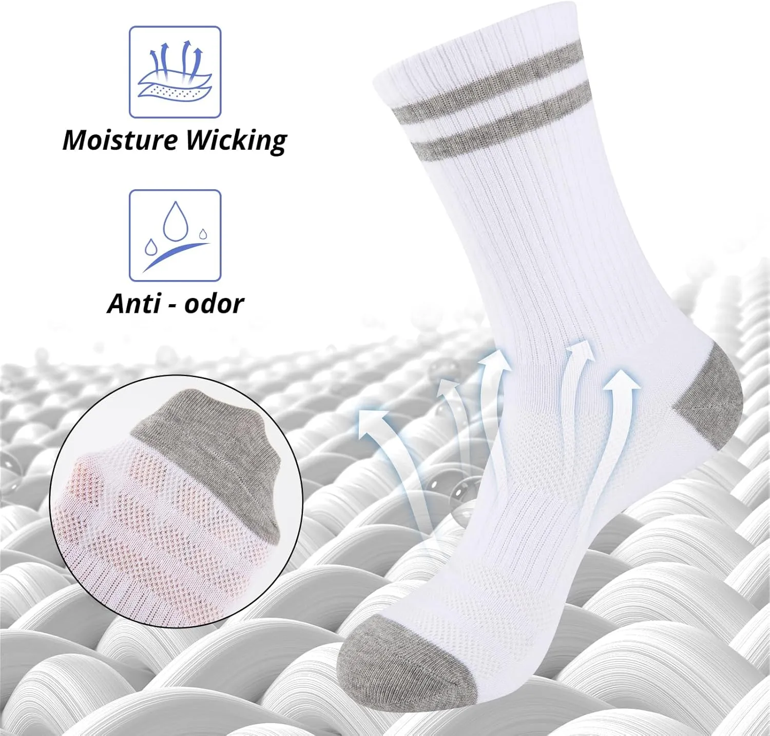 COOVAN 6 Pairs Mens Crew Socks Work Athletic Running Thin Socks Casual Breathable Performance Boot Lightweight Socks for Men