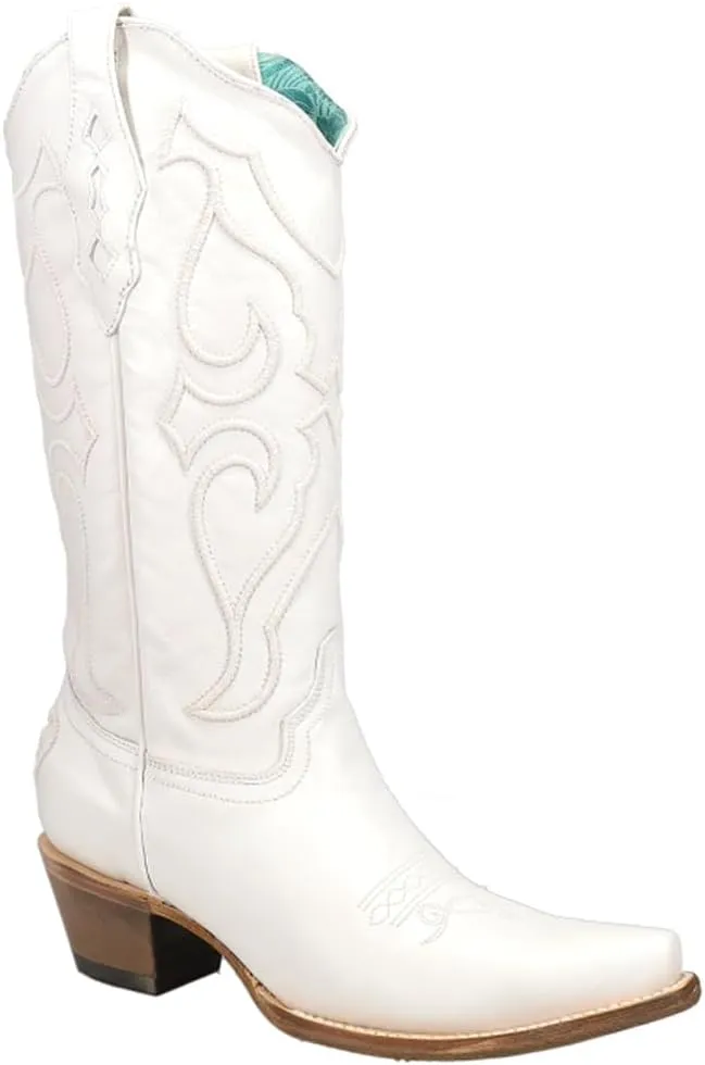 CORRAL LADIE'S WHITE EMBROIDERY, SNIP TOE, LEATHER SOLE, WESTERN, Z5046