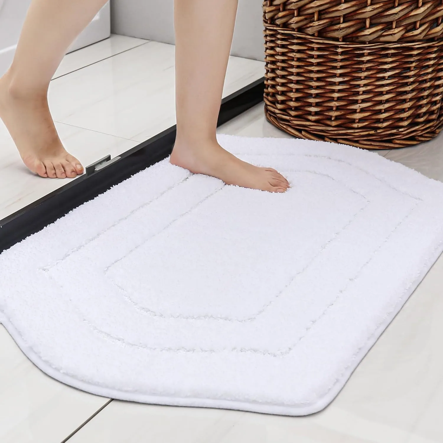 COSY HOMEER Extra Thick Bath Linen Sets Rugs for Bathroom - Anti-Slip Bath Mats Soft 100% Strong Polyester Living Room Bedroom Water Absorbent(White,17x27 - Inches)