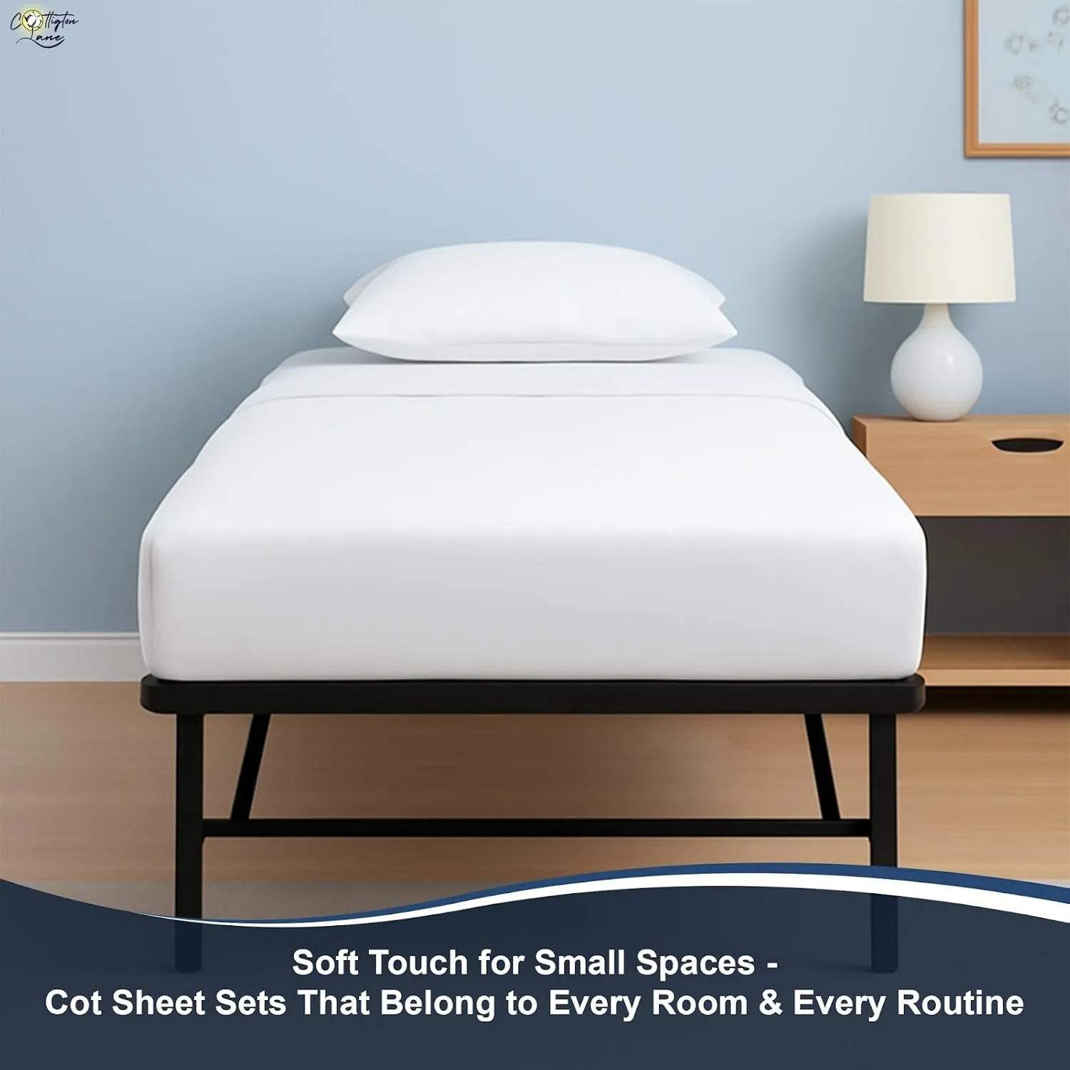 Cottington Lane 4 Piece Cot Sheets 25x75 Set, Premium Egyptian Cotton Sheets, Perfect for Narrow Twin, Camp Bunk, Army Cots, Trifold Mattress, Camping Cot, Guest Bed Replacement, White