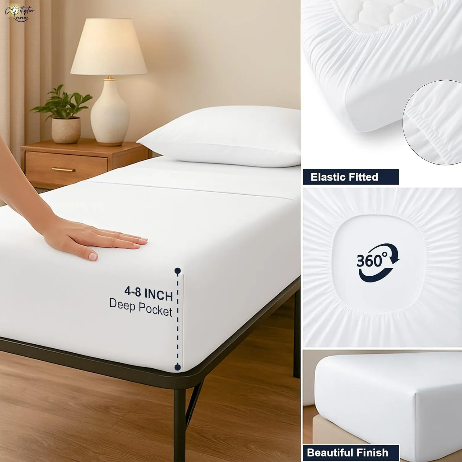 Cottington Lane 4 Piece Cot Sheets 25x75 Set, Premium Egyptian Cotton Sheets, Perfect for Narrow Twin, Camp Bunk, Army Cots, Trifold Mattress, Camping Cot, Guest Bed Replacement, White
