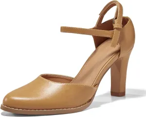 Coutgo Womens Chunky High Heels Closed Pointed Toe Ankle Strap Pumps Vintage D'Orsay Dress Party Shoes
