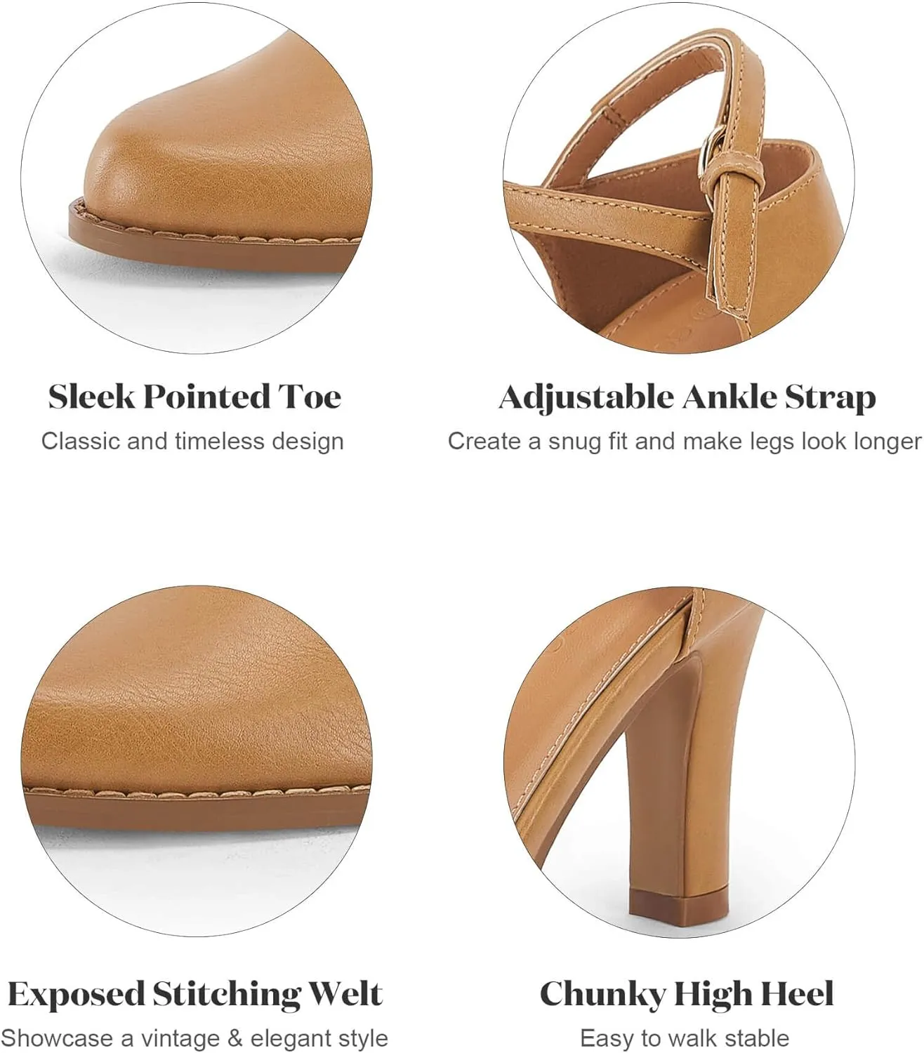 Coutgo Womens Chunky High Heels Closed Pointed Toe Ankle Strap Pumps Vintage D'Orsay Dress Party Shoes