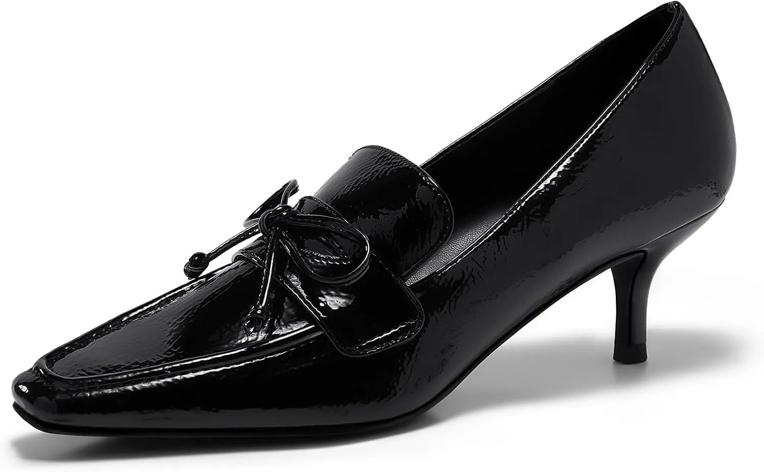 Coutgo Womens Low Kitten Heels Dress Shoes Closed Square Toe Slip on Elegant Office Party Pumps with Bow