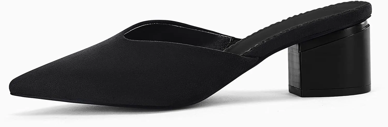 Coutgo Womens Pointed Toe V Cut Mules Chunky Block Heels Slip On Clogs Fashion Office Slides Shoes